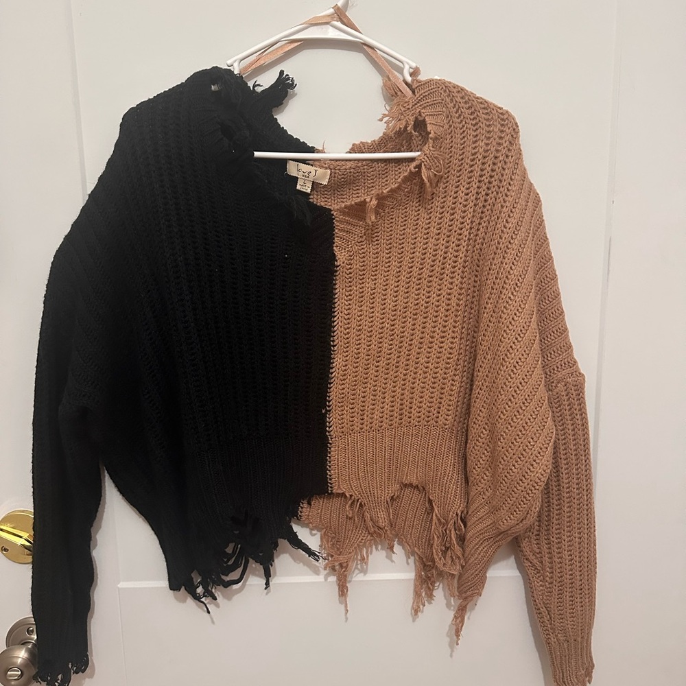 Black and Tan Distressed Women Sweater